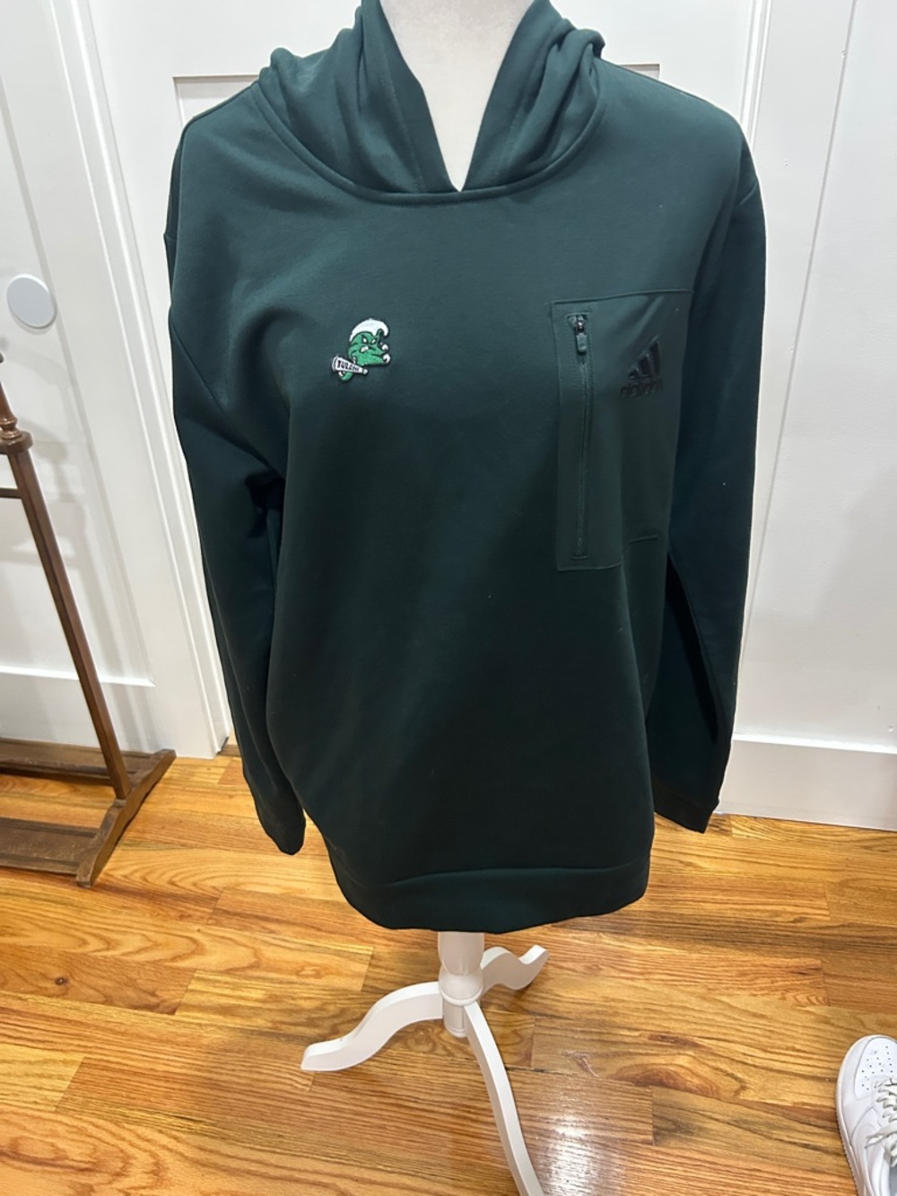 adidas TULANE Men’s Dark Green Crewneck Hoodie with Chest Zip Pocket